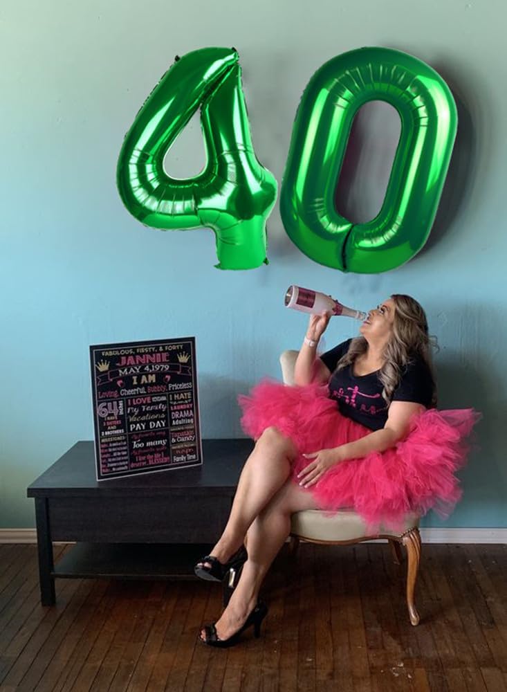 Skiennix 40 Inch Dark Green Number Balloon - Glamorous 40th Birthday Party Decoration for Men & Women
