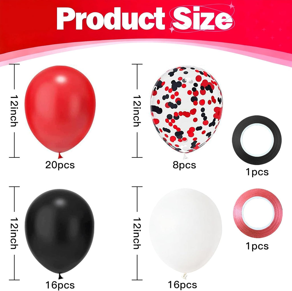 Red and Black Balloons - 60PCS 12-Inch Metallic Confetti Balloons for Birthday & Wedding Decor
