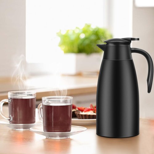 Essenya 2 PCS 68 OZ Thermal Coffee Carafe, Insulated Stainless Steel Coffee Carafe Double Walled Vacuum Thermal Pot Flask with Brushes Thermos for Keeping Hot Coffee Tea Home and Office (Black)