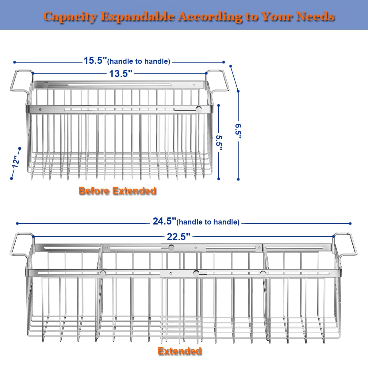 Homics Large Freezer Baskets for Chest Freezer with Dividers, Deep Freezer Organizer Bins Expandable 15.5"~24.5", Hanging Storage Container Baskets for Chest Freezer Sort Frozen Meats