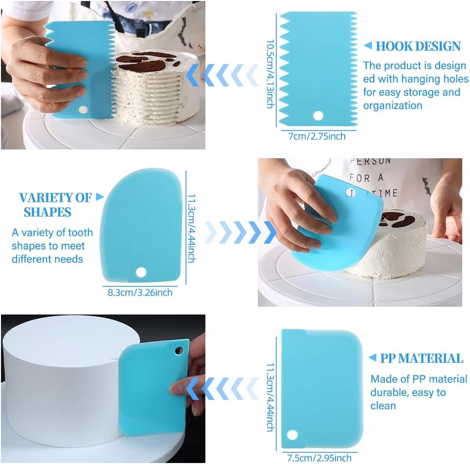 Skiennix Beginner Cake Decorating Kit - 50 Pcs Disposable 12-Inch Piping Bags & 3 Cake Scrapers | Anti-Burst Icing Bags for Frosting, Cookies & Cupcakes