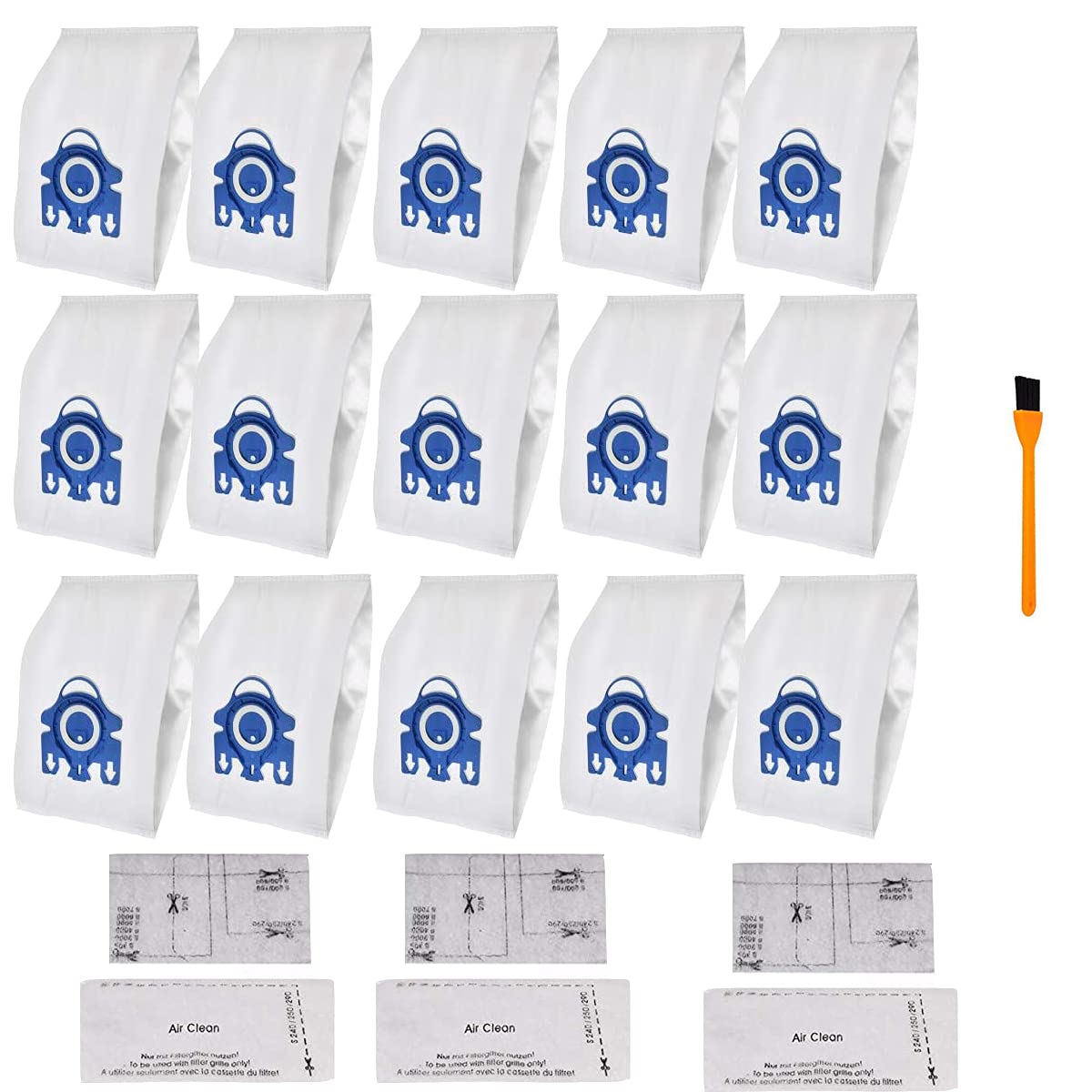 15 Packs Air Clean Dust Bags for Miele Vacuum Bags GN for Miele Classic C1, Complete C3, Complete C2, S6000-S6999 S4000-S4999,S700 3D Efficiency Bags with Protection Filters & AirClean Filter Compares
