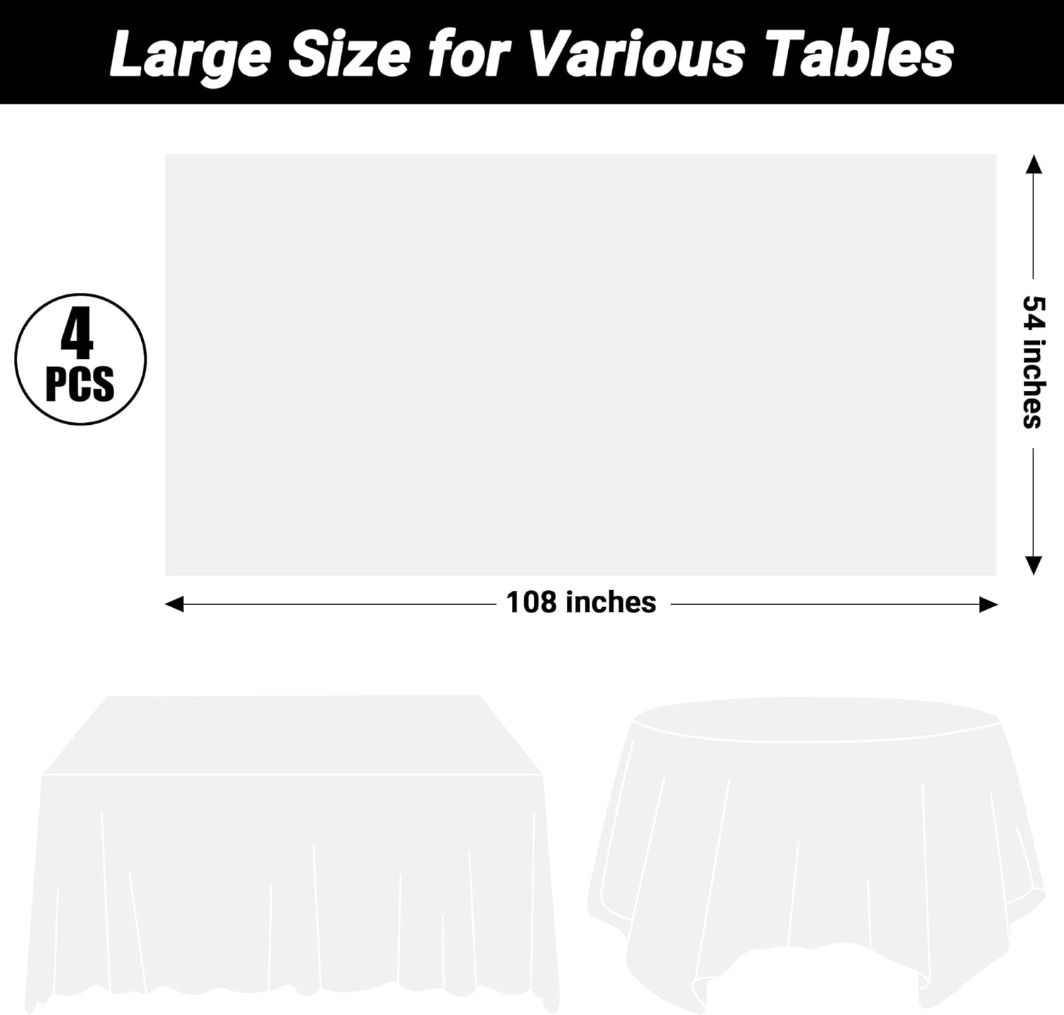 Skiennix White Plastic Tablecloths - Sturdy Disposable 54 x 108 Inches for Effortless Cleanup | Perfect for Parties & Picnics