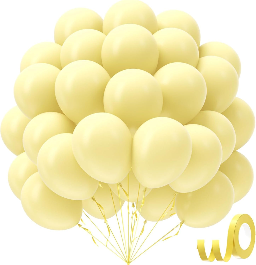 Pastel Yellow Balloons - 12-Inch Light Yellow Latex Balloons | 50-Pack for Gender Reveal & Baby Shower Decor