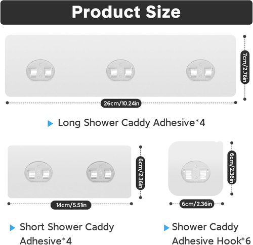 Lsnisni Shower Caddy Adhesive Hooks - Strong Waterproof Strips for No-Drill Bathroom & Kitchen Storage | 14 Pack