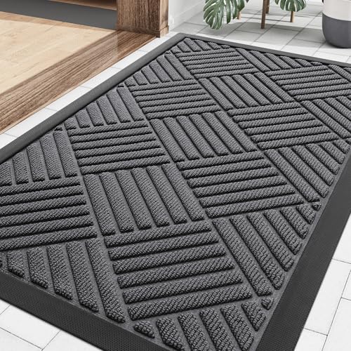 Smiry Grey Natural Rubber Front Door Mat 29.5x17 Inch - Non-Slip