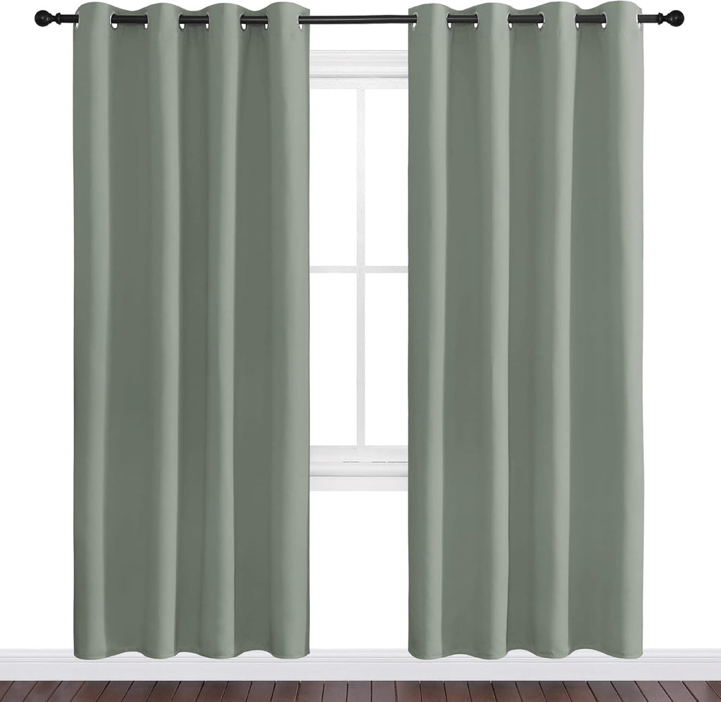 NICETOWN Greyish Green Blackout Curtains - 78" Long | Sound Reducing & Energy Efficient | 55" Wide, 2 Panels