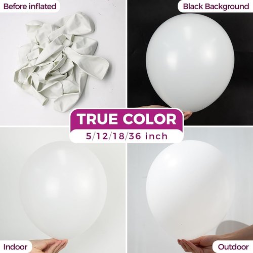 Bezente 36-Inch White Giant Balloons - 8 Pack Jumbo Round Latex Balloons for Weddings & Parties
