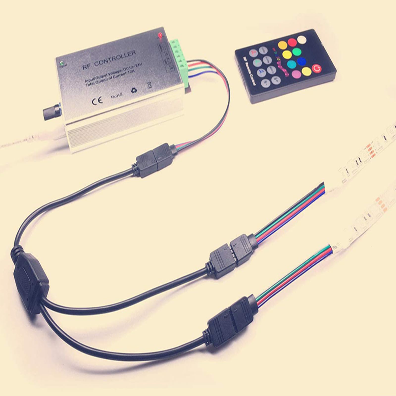 RGBZONE 2 Pack Black 4 Pins LED Splitter Cable Strip Connector 2 Way Splitter Y Splitter for 1 to 2 RGB 5050 3528 LED Light Strips with 6 x Male 4 Pin Plugs (11.8")