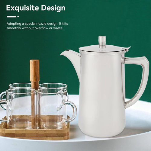 Stainless Steel Pitcher with Handle, Insulated Cold Beverage Jug Water Pitcher 60.35oz / 1.8 Liter Large Capacity Water Kettle with Lid for Hot/Cold Beverages Tea Milk Juice