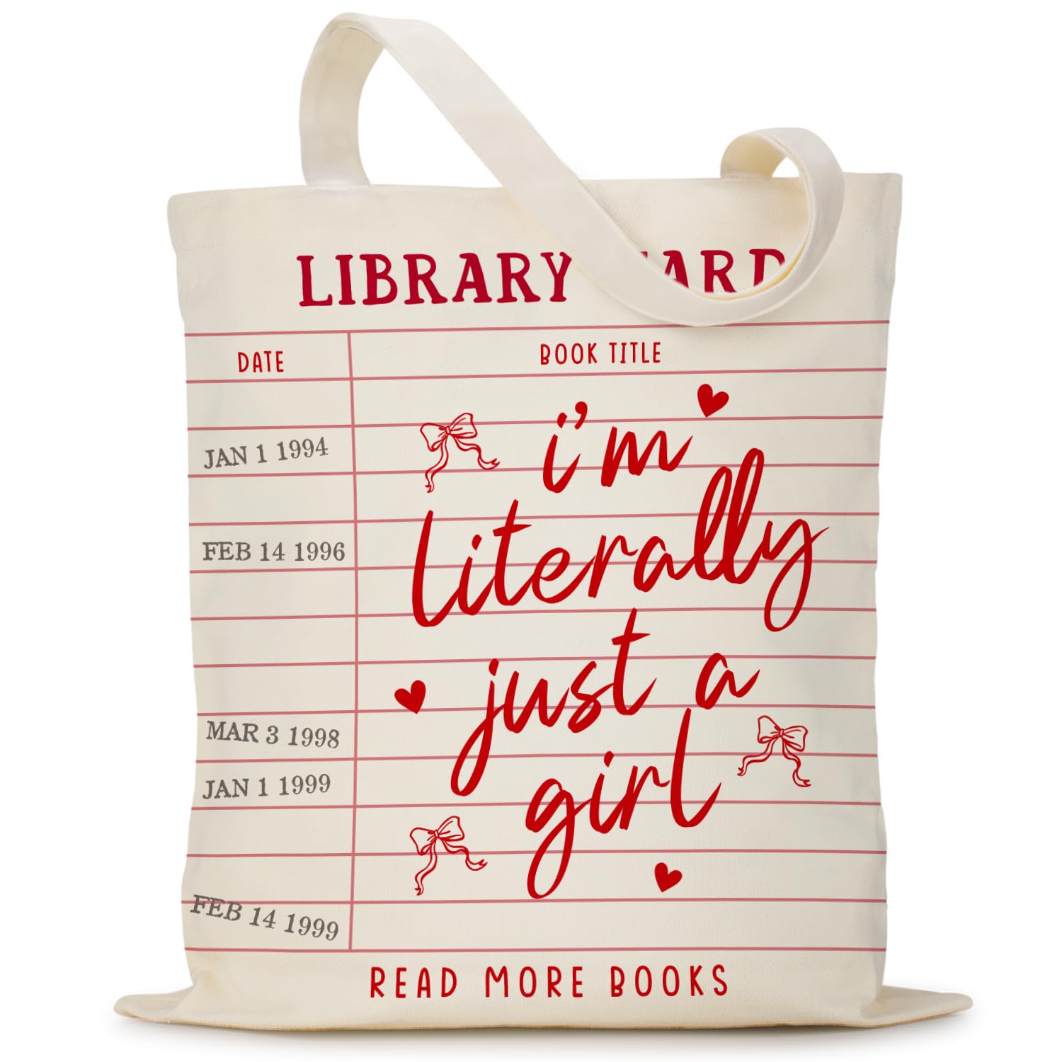 Puuonnnnno Library Card Canvas Tote Bag Gifts for Book Lovers - Christmas Gifts for Book Lovers, Librarian, Bookish, Readers - I’m Literally Just a Girl