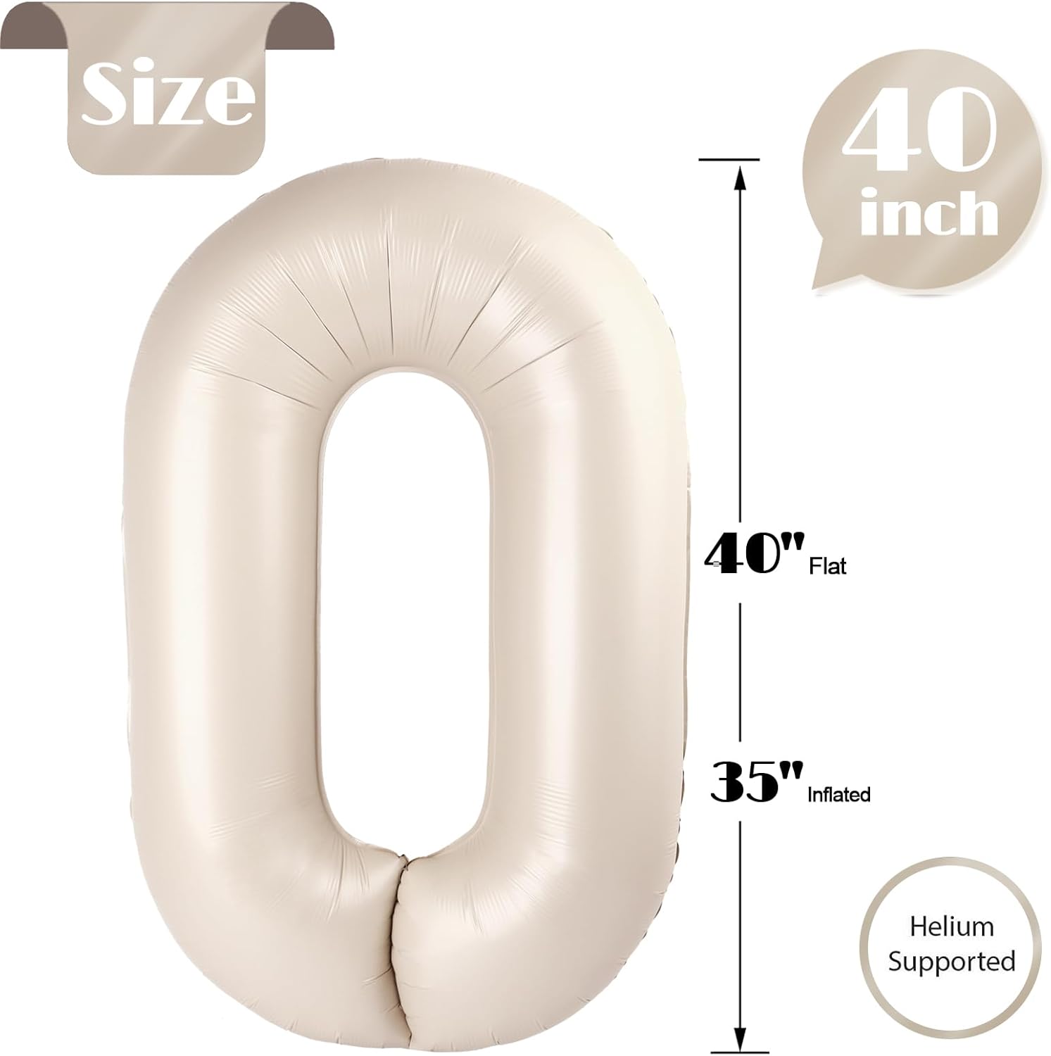 Number 0 Balloon 40 Inch - Cream Birthday Decoration for Milestone Celebrations