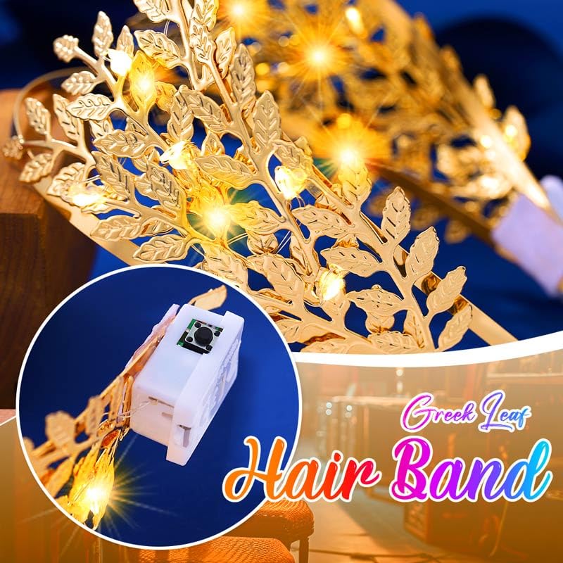 Latious Gold Leaf Headband Light Up Greek Goddess Hair Accessory