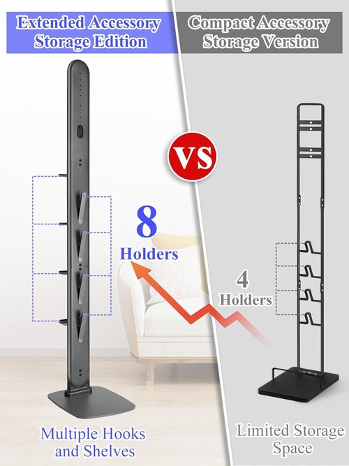 Haturi Premium Vacuum Stand - Space-Saving Metal Holder for Dyson V15, V12, V11, V10, V8, V7, V6 | 4 Hooks & 4 Shelves
