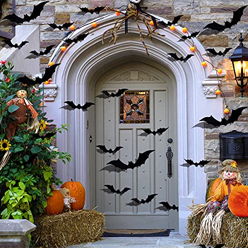 Halloween 3D Bat Wall Stickers - 60PCS PVC Decor for Parties