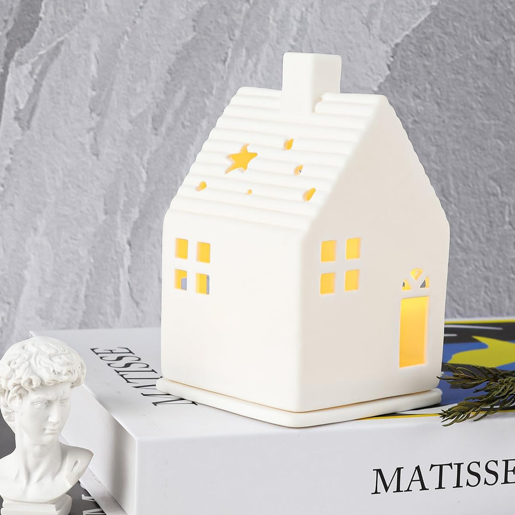 Tea Light House | Ceramic White Removable Design for LED Tea Light - Two-Part Structure