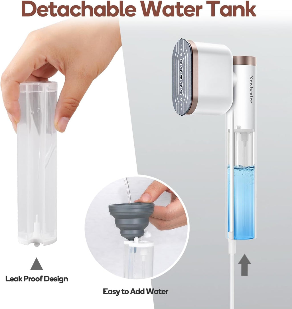 Newbealer Portable Clothes Steamer - 1200W Fast Heat-Up, 2 Steam Levels, Vertical & Horizontal Use, 302°F Wrinkle Remover