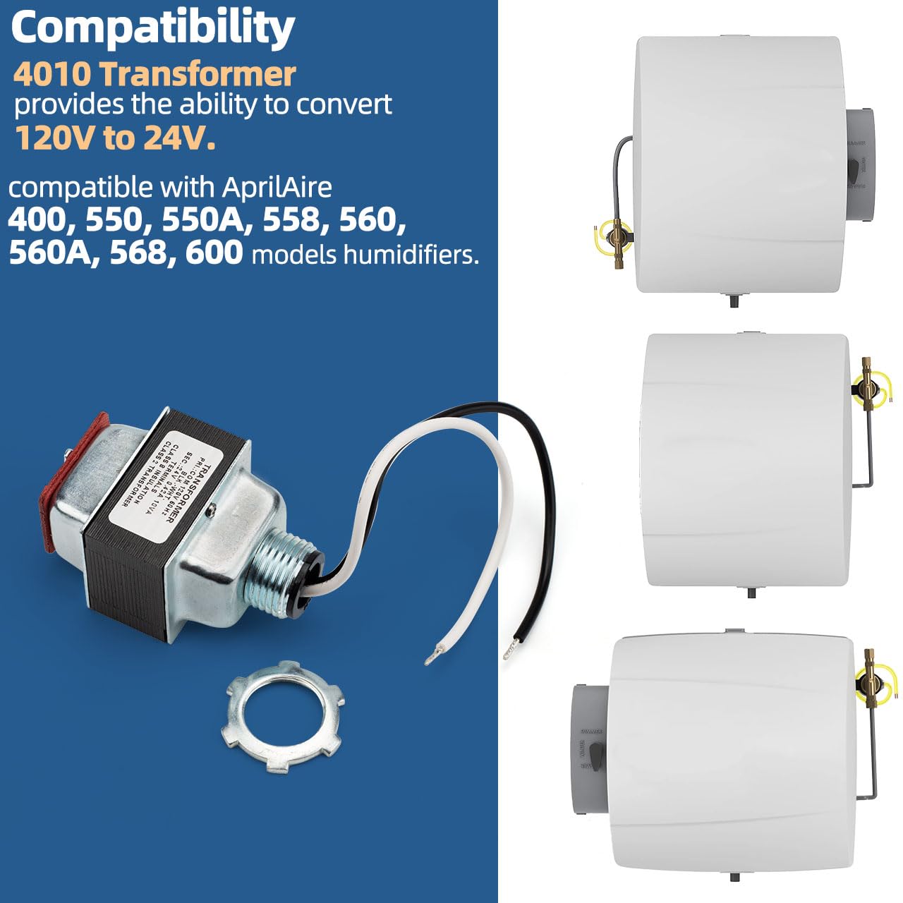 4010 Humidifier Transformer Compatible with Aprilaire 400 550 550A 558 560 560A 568 600 Humidifiers, 110V to 24V Transformer 10VA for Humidifier Controller Replacement Parts GP-LT240V420T