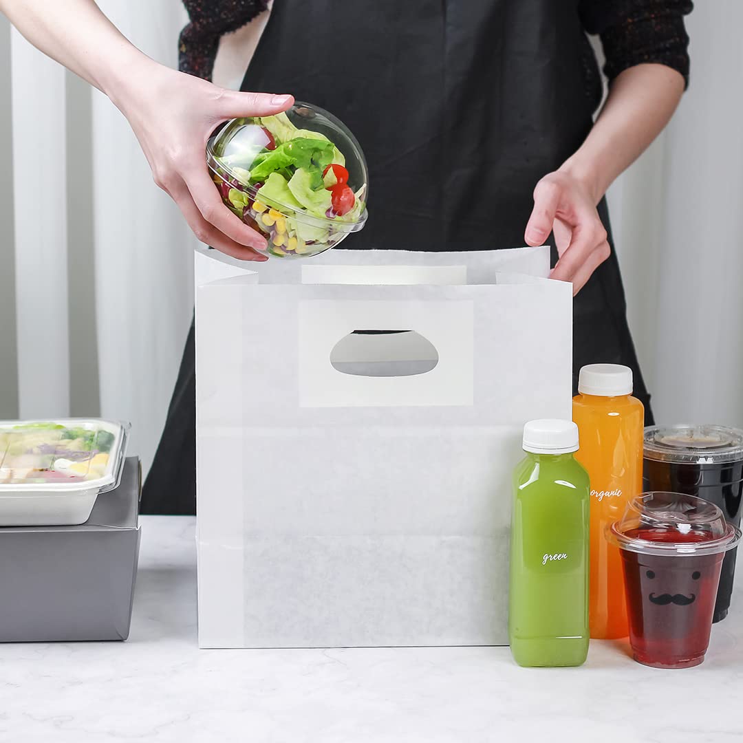 Restaurantware-Bag Tek 11 x 7 Inch Paper Take Out Bags, 100 With Handles Paper Shopping Bags - Rectangle, Medium, White Paper Gift Bags, Sturdy, For Shopping, Parties, Or Take Out