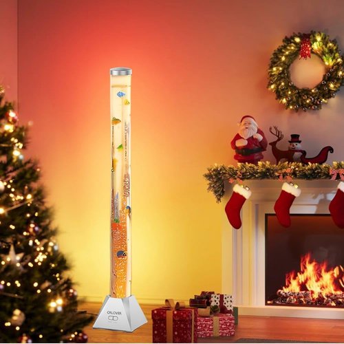 CALOVER 4FT Sensory Water Bubble Tube Floor Lamp with Bracket– Fake Aquarium Tank Night Light for Home, Office, Sensory Room and Christmas Holiday, Birthday Gift for Kids, Autism, Men & Women
