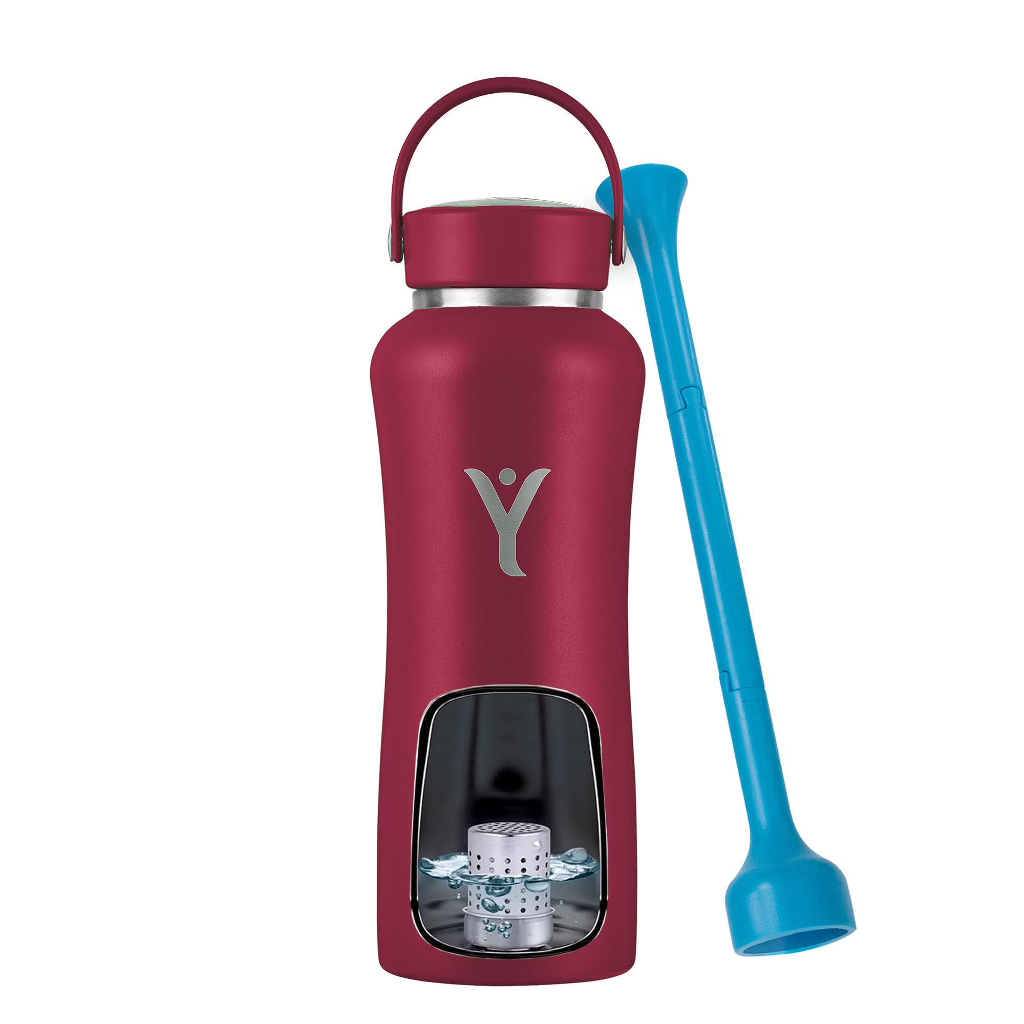 DYLN Hydrogen Water Bottle | Create Hydrating Alkaline Hydrogen-Rich Water Up to 9 pH | Vacuum Insulated Stainless Steel Water Bottle | Keeps Water Cold for 24 Hours | 32 oz, Crimson Red