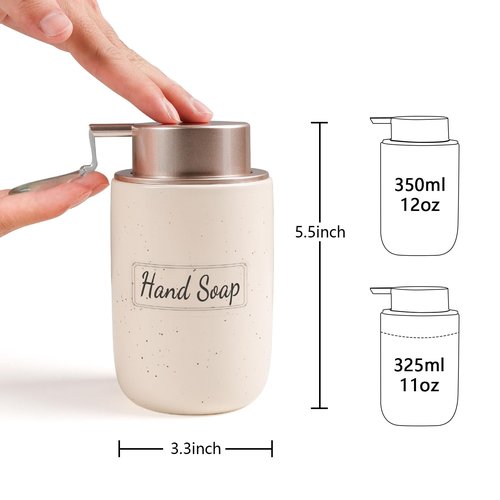 BosilunLife Apricot Soap Dispenser Set - 2 Pack 12oz Ceramic Dish Soap Dispenser with Rust Proof Pump for Kitchen, Hand Soap and Lotion Set Suitable for Farmhouse Bathroom Decor with Waterproof Labels