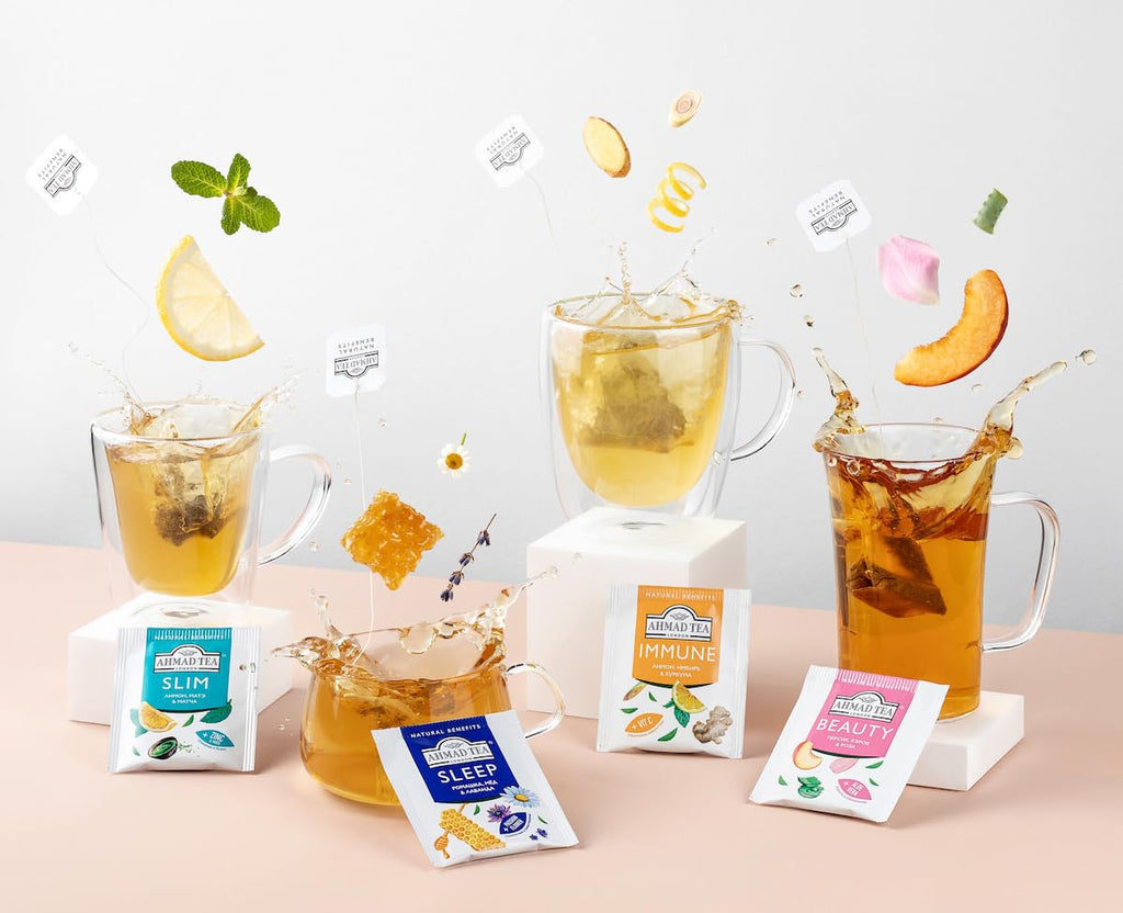 Ahmad Tea Natural Benefit Functional Tea Selection Pack | Green teas, Fruit & Herbal Infusions | Perfect herbal tea gift - 60 Teabag Sachets | 6 blends