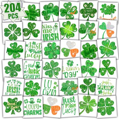 Glitter Shamrock Temporary Tattoos - 204 PCS St. Patrick's Day Party Favors