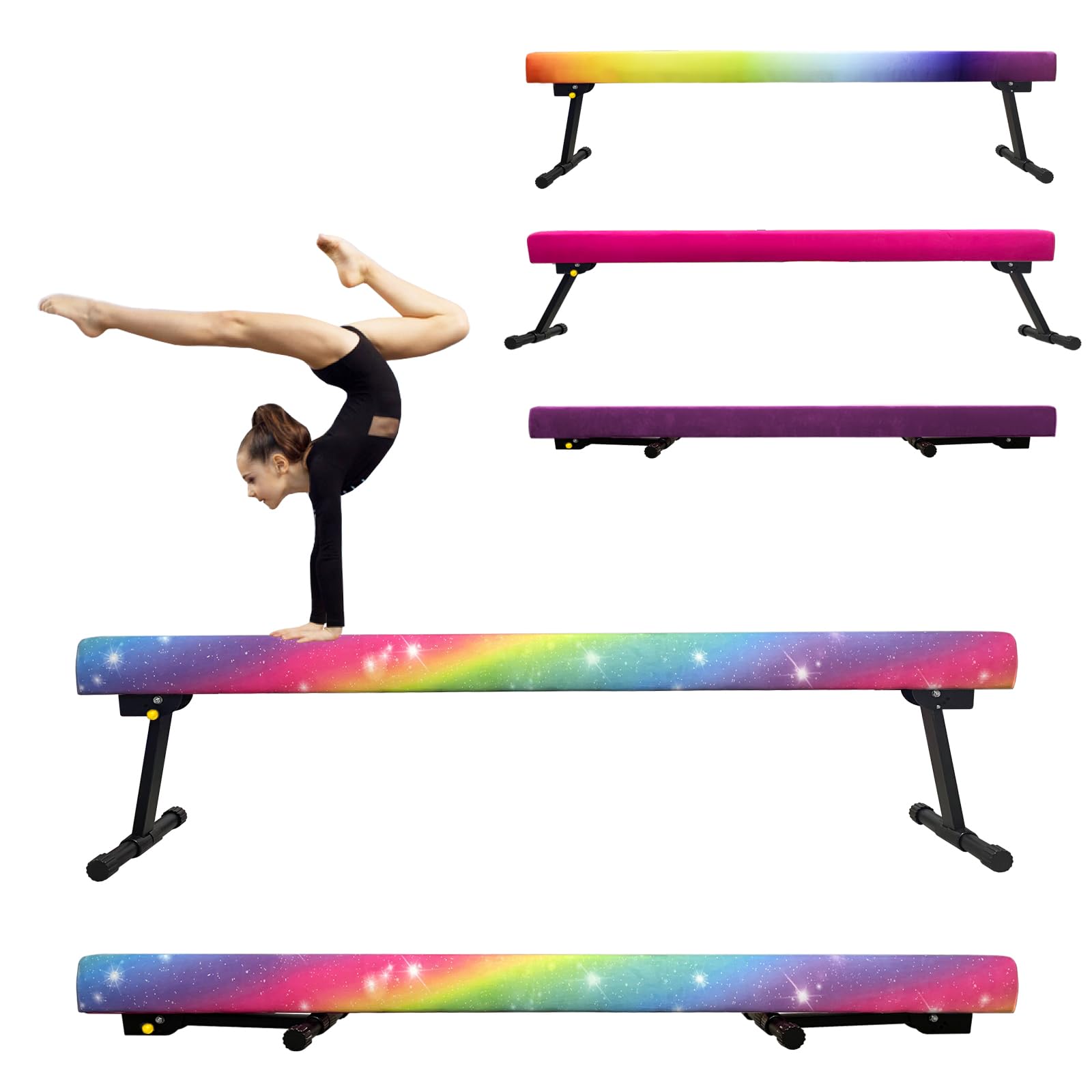 86 York 6ft/8ft Gymnastics Balance Beam, High and Low Floor Beam Gymnastics Equipment for Kids/Adults,Gymnastics Beam for Training (Rainbow, 6FT)