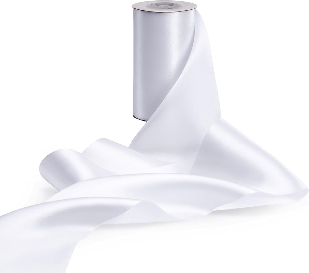 White Satin Ribbon - 4 Inch Double Face for Gift Wrapping & Wedding Decor | 10 Yards