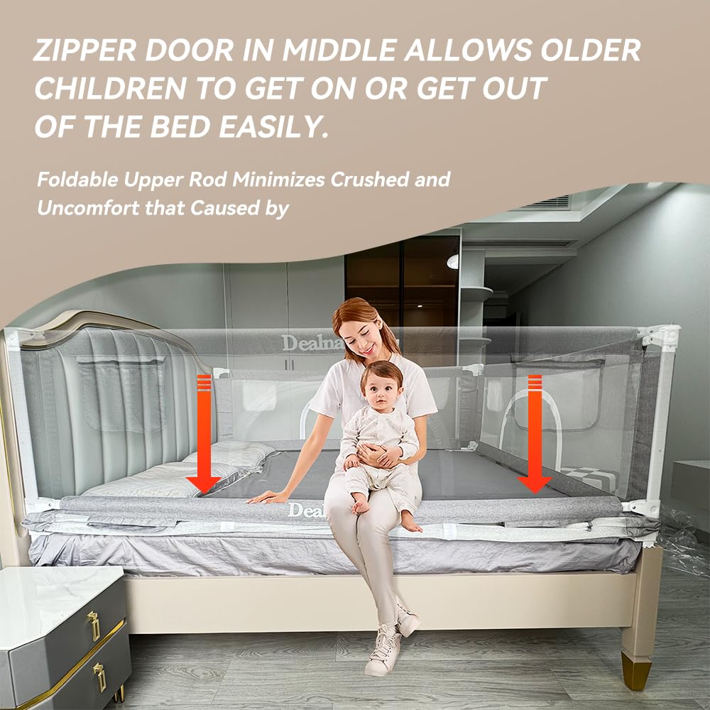 DEALNASTAR Bed Rail for Toddlers and Kids, 80" Adjustable Safety Bed Guard with 28 Height Gears,Universal Bedside Rail Fit Twin/Full/Queen/King/Cal King Mattresses