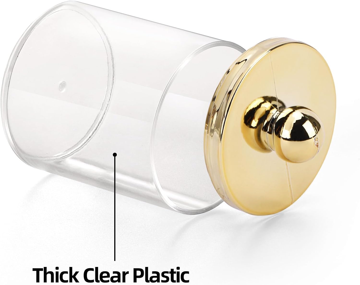 Tbestmax Q-Tips Holder - Elegant Plastic Apothecary Jar with Gold Lid for Cotton Swabs & Pads - 10oz