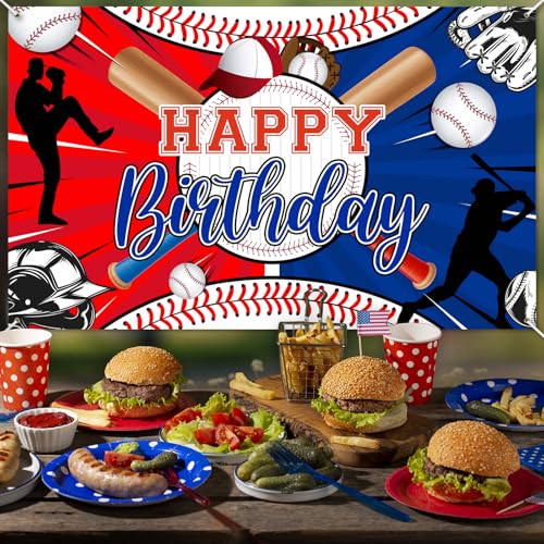 Avezano Baseball Birthday Banner 70.8 x 43.3 Inch - Sports Party Decoration