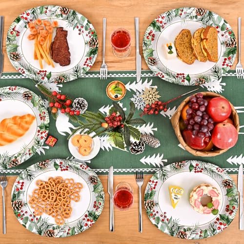 Heavy Duty Christmas Paper Plates 12x10 Inch – Disposable Holiday Dinnerware, Pack of 50