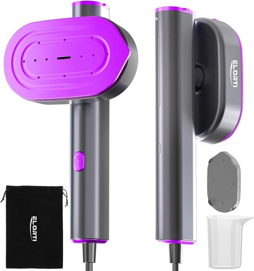 ELORTI Travel Clothes Steamer - Handheld Mini 2-in-1 Iron with 10s Fast Heat-Up, 1200W, Purple
