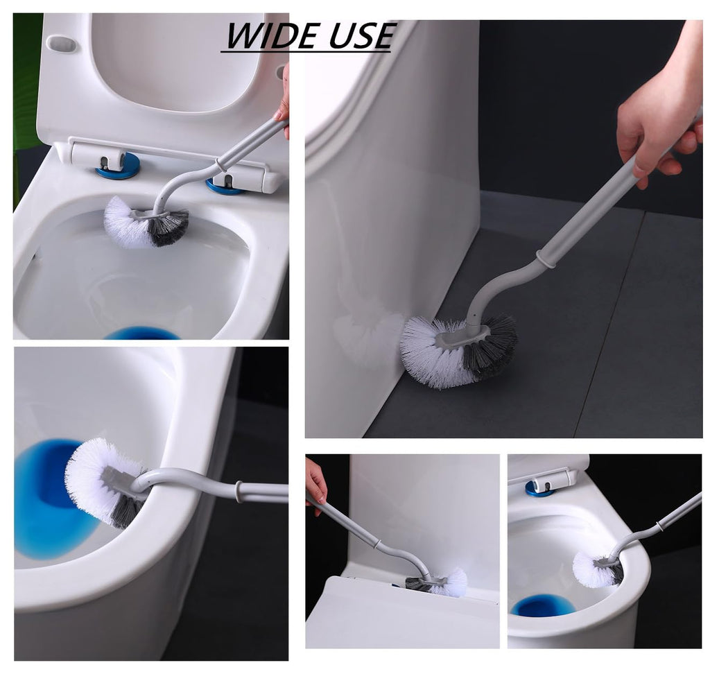 2Pcs Curved Toilet Bowl Brush Without Holder for Bathroom Deep Cleaning, Toilet Brush Durable Under The Rim Household Cleaning Brushes (Gray+White)