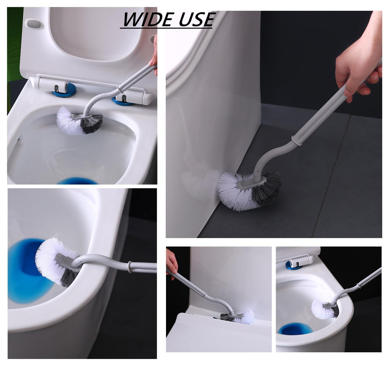 2Pcs Curved Toilet Bowl Brush Without Holder for Bathroom Deep Cleaning, Toilet Brush Durable Under The Rim Household Cleaning Brushes (Gray+White)