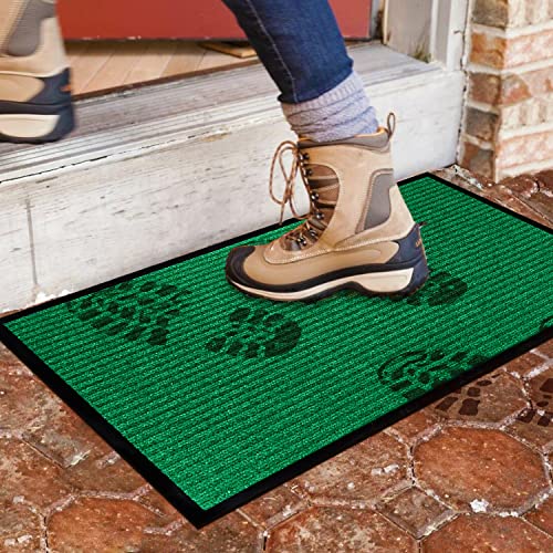 Heavy Duty Striped Green Door Mat - Waterproof, Easy Clean (24'' x 16'')