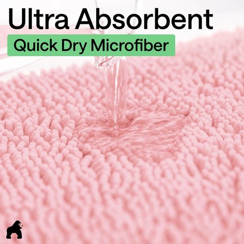 Gorilla Grip Bath Rug Mat - Thick Soft Absorbent Chenille | Quick Dry Microfiber, 24x17 Light Pink