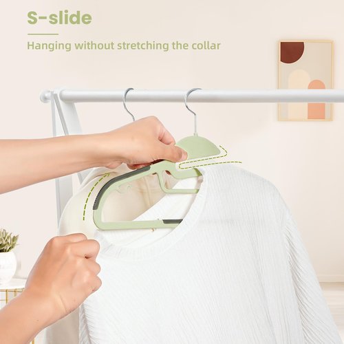 Heavy Duty Plastic Hangers 50 Pack with Non-Slip Design,0.2 Inches Thick,360°Swivel Hook Space Saving Organizer for Bedroom Closet,Shirts,Pants,Strong Enough for Coat(Matcha Green- S Shaped)