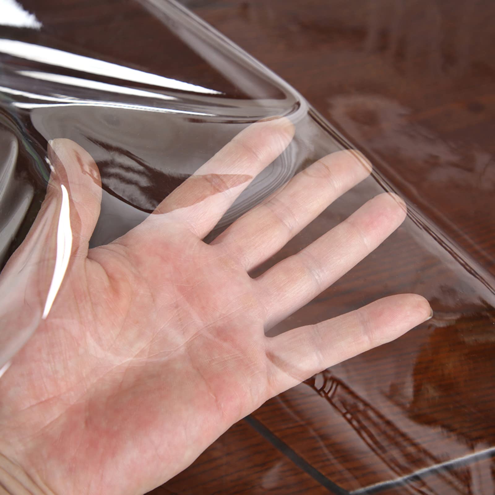 Clear Plastic Waterproof Tablecloth, Vinyl PVC Rectangle Table Cloth with Lace Macrame, Oil Spill Proof, Table Cover for Dining Tables, Parties and Holidays (Champagne, 60 x 106 Inch)