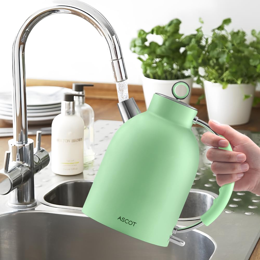 ASCOT Electric Kettle, Stainless Steel Tea Boiler 1.6qt 1500W Retro Tea Heater & Boiling Kettle, Auto Shut-Off and Boil-Dry Protection(Matte Green)