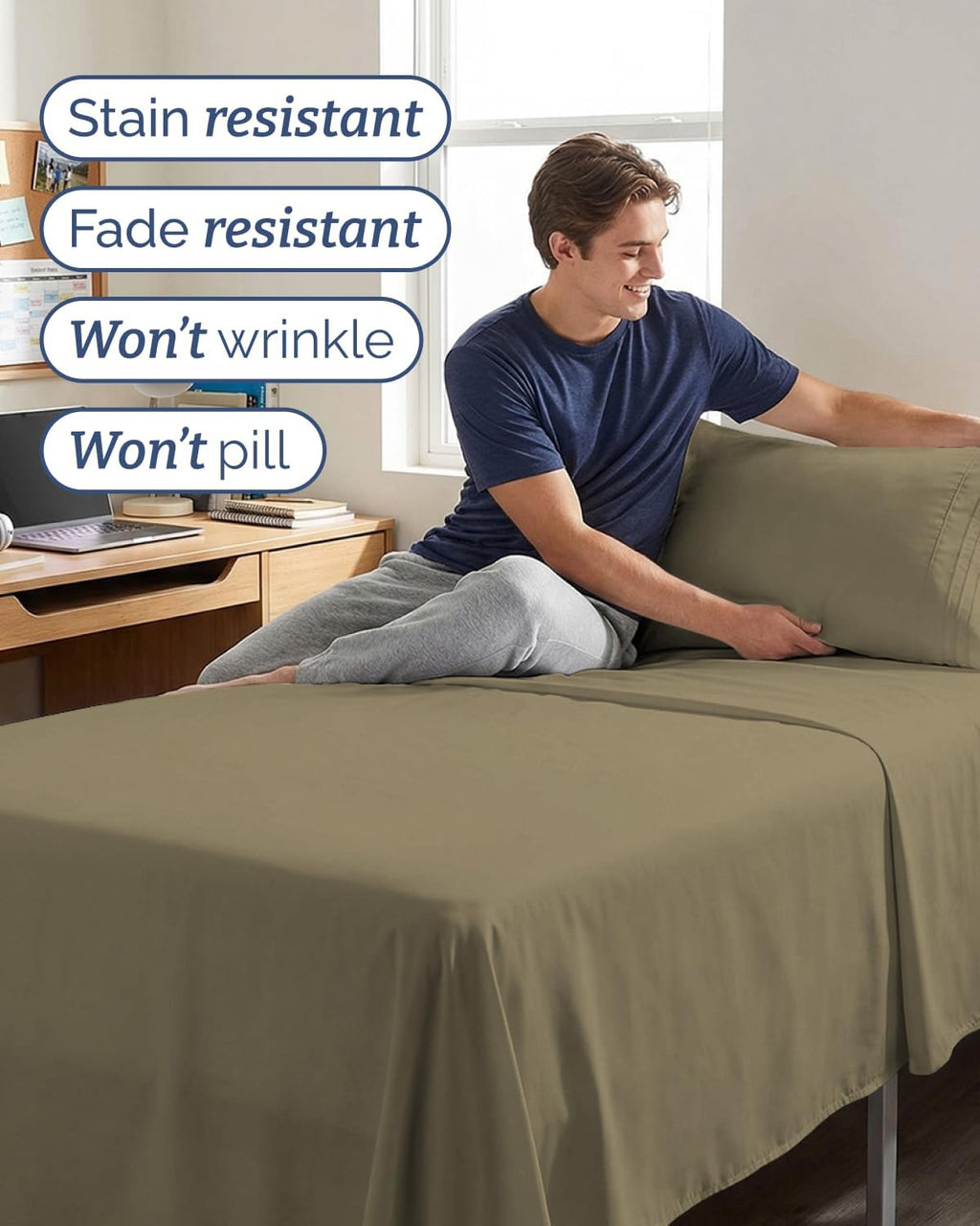 Skiennix Twin XL Sheet Set - Comfy Cooling & Breathable Bedding - Ultra-Soft, Deep Pockets - Khaki