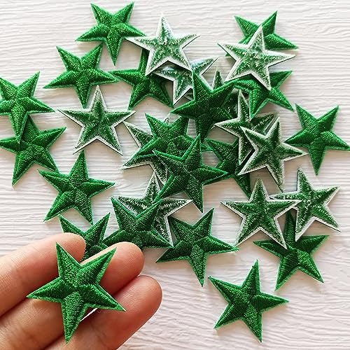 30 Green Star Iron-On Patches for Clothing & Accessories