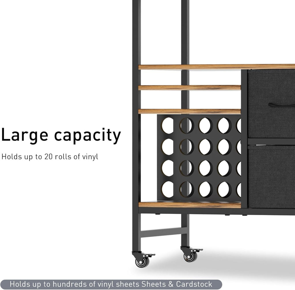 PUNLUXU Vinyl Roll Holder & Craft Organizer - Compatible with Cricut Machines, Rolling Storage Table PU-03
