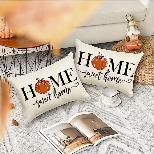RABUSOFA Fall Pumpkin Lumbar Pillow Cover 12x20 Inch, Beige Autumn Decor