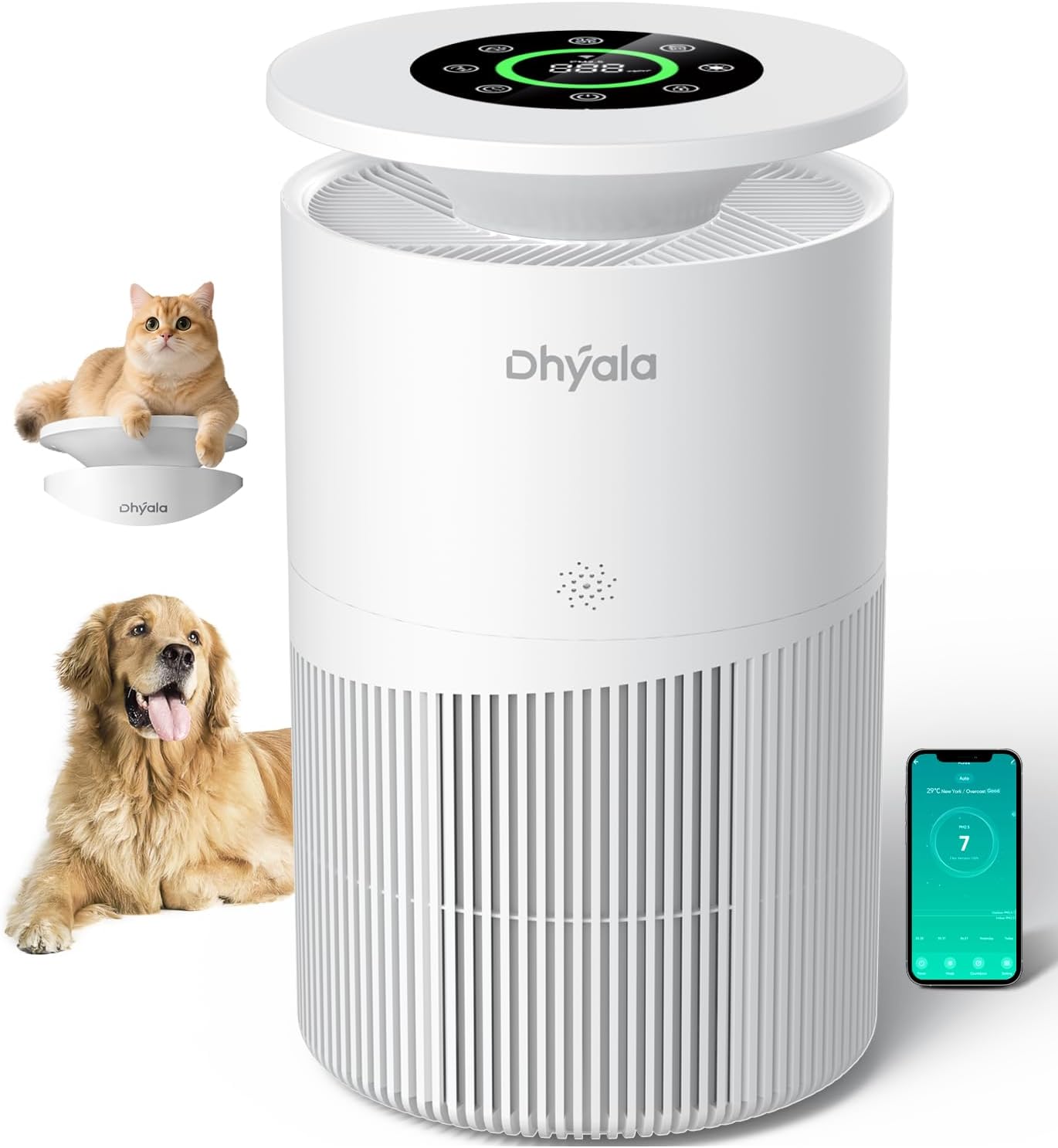Skiennix Air Purifier - H13 True HEPA for Large Rooms up to 3620Ft² | Smart WiFi, 360° Intake, Quiet 22dB