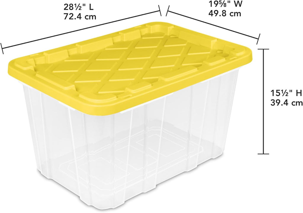 Sterilite 27 Gallon Industrial Tote - 8-Pack Clear Plastic Storage Bins with Yellow Lids for Heavy-Duty Organization