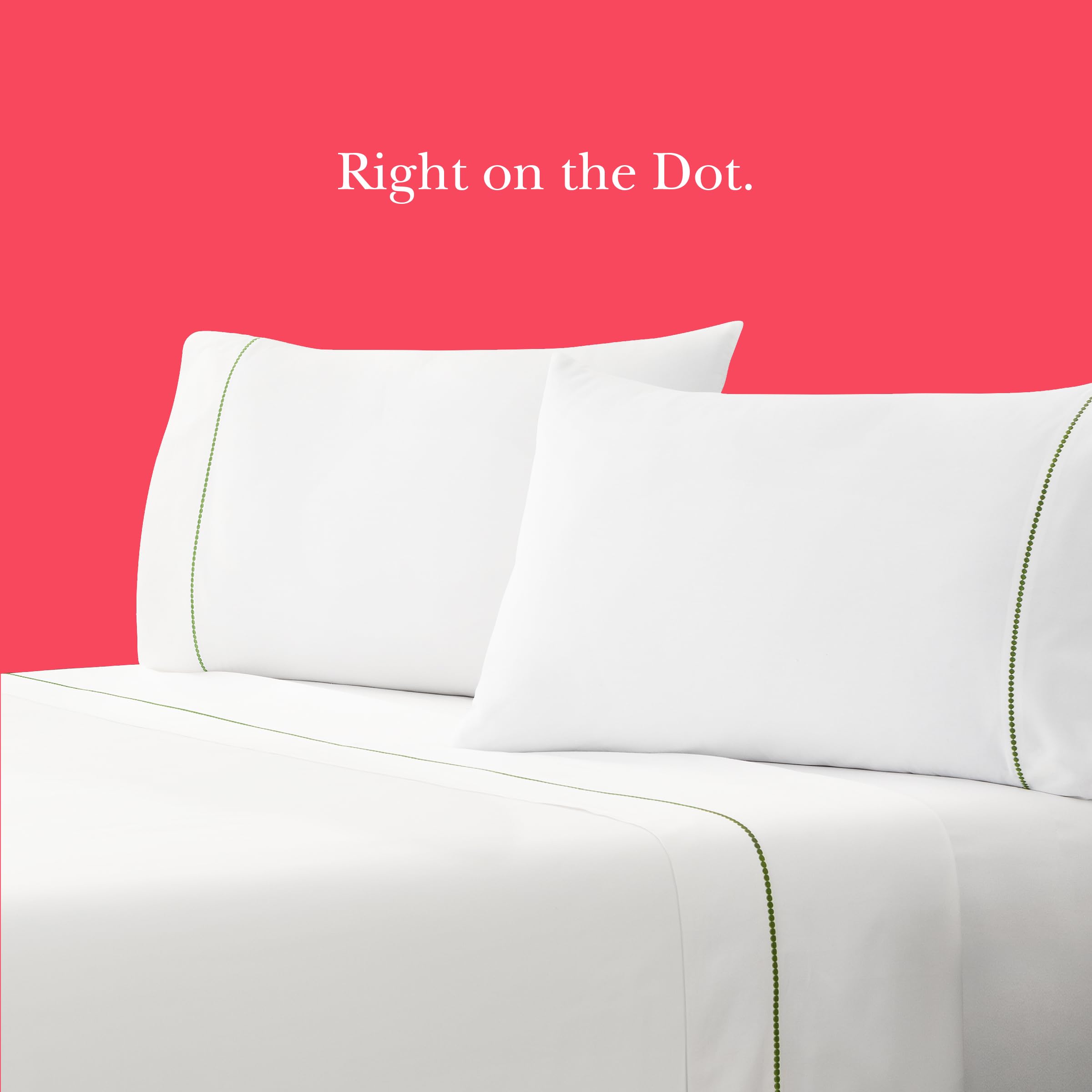 kate spade new york Dot Queen Sheet Set, 300 Thread Count and 100% Cotton, All Season 4 Piece Bedding Set, Machine Washable, White and Pink