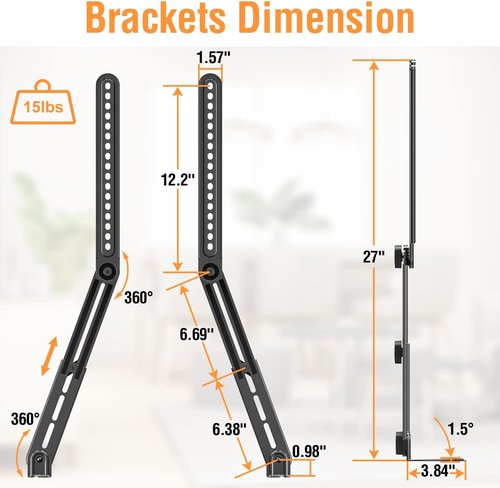 ELIVED Soundbar Mount - Adjustable TV Bracket for 23-90" TVs | Fits Most Sound Bars Up to 15 lbs